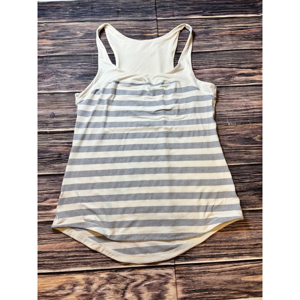 Lululemon Tank Top Womens 6 Gray Cream Striped Racerback Athletic Built In Bra